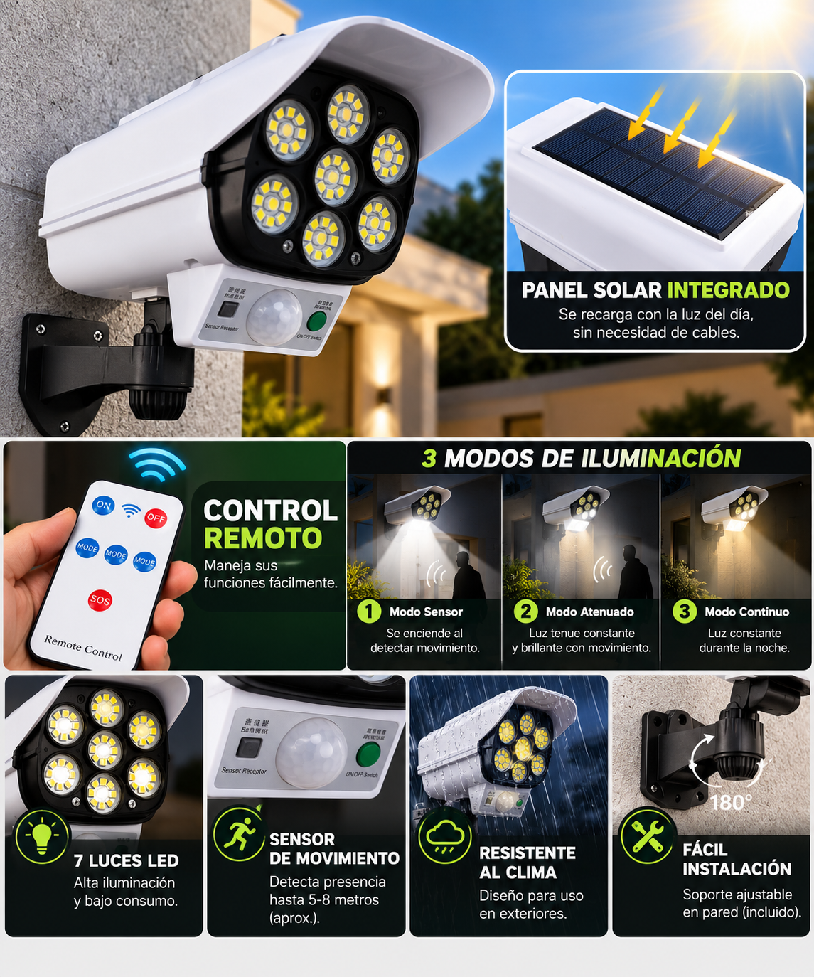 Lámpara Solar LED con Sensor de Movimiento + Envío Gratis