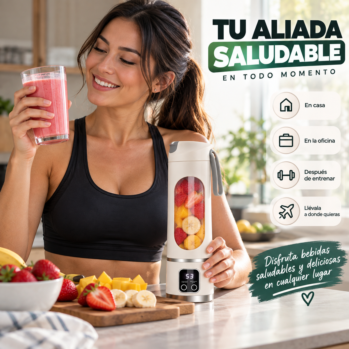 Licuadora Portátil Recargable de 450ml para Batidos + Envío Gratis