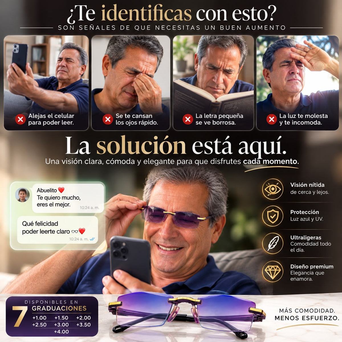 Gafas de Lectura Premium sin Montura con Protección UV + Envío Gratis