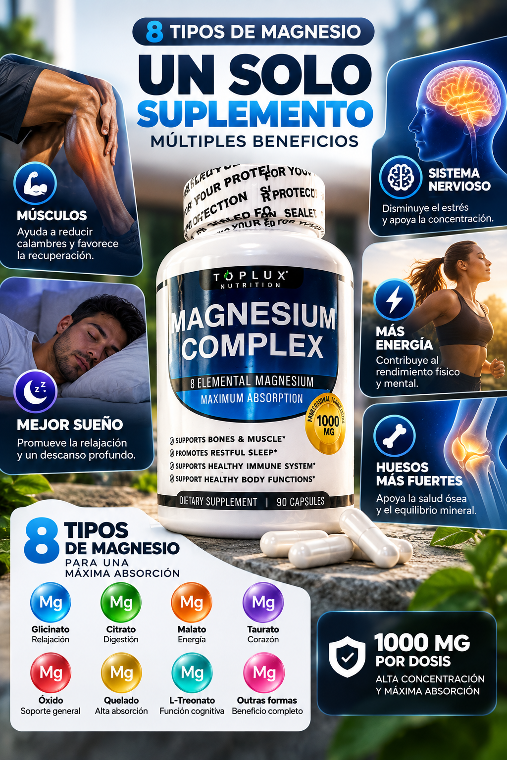 Complejo de 8 Tipos de Magnesio en Cápsulas + Envío Gratis