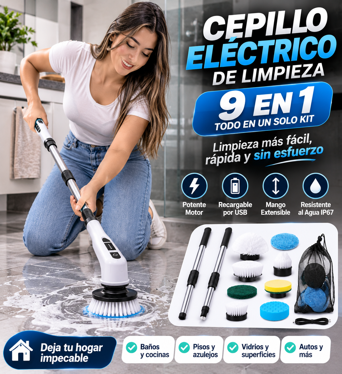 Cepillo Eléctrico de Limpieza 9 en 1 Extensible + Envío Gratis