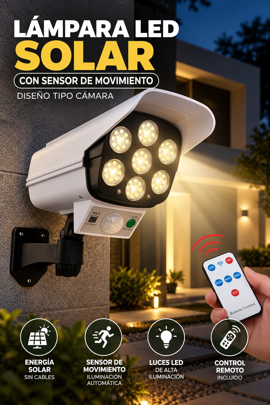 Lámpara Solar LED con Sensor de Movimiento + Envío Gratis