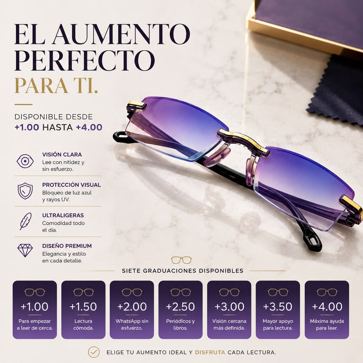 Gafas de Lectura Premium sin Montura con Protección UV + Envío Gratis