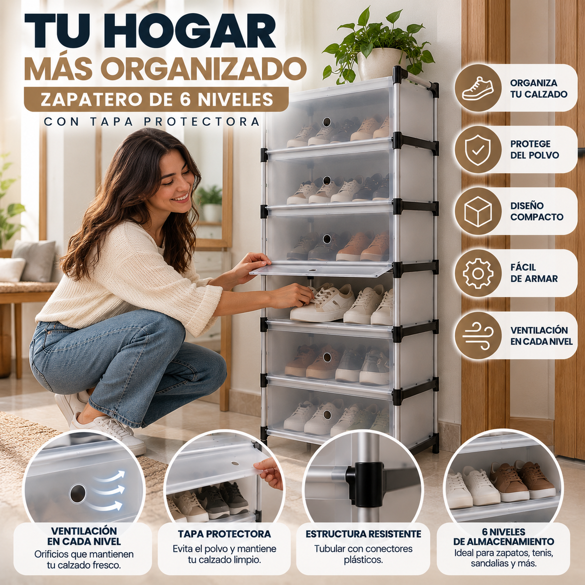 Zapatero 6 niveles con tapa: ENVÍO GRATIS
