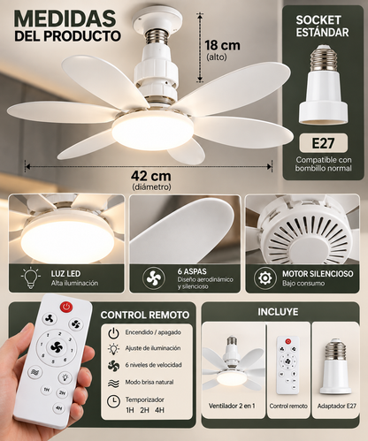 1 Ventilador LED Aspas 2en1 con Control Remoto + Envío Gratis