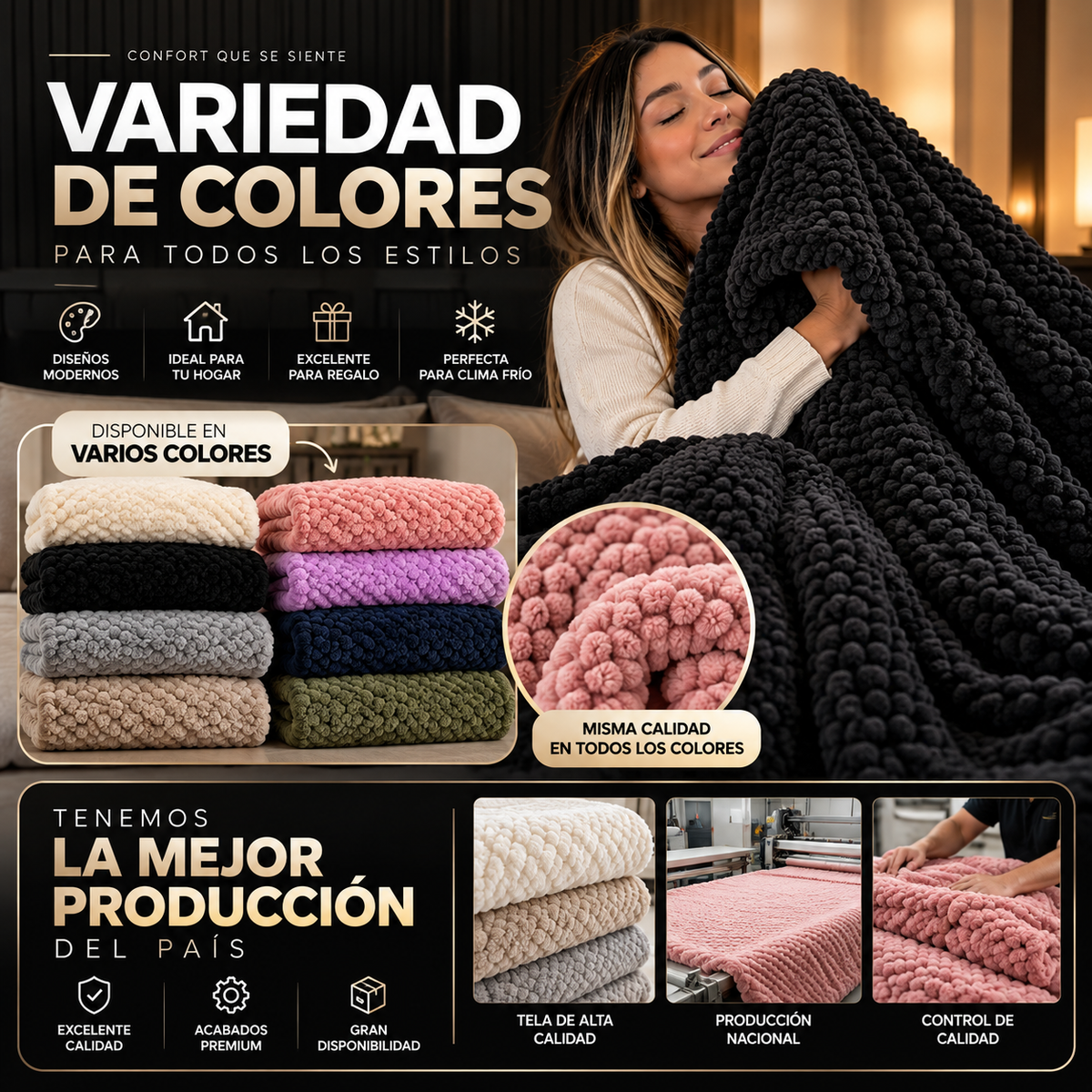 Cobija Ultrasuave Tipo Piel de Conejo 2.15 × 2.15 m + Envío Gratis