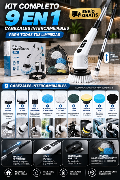 Cepillo Eléctrico de Limpieza 9 en 1 Extensible + Envío Gratis