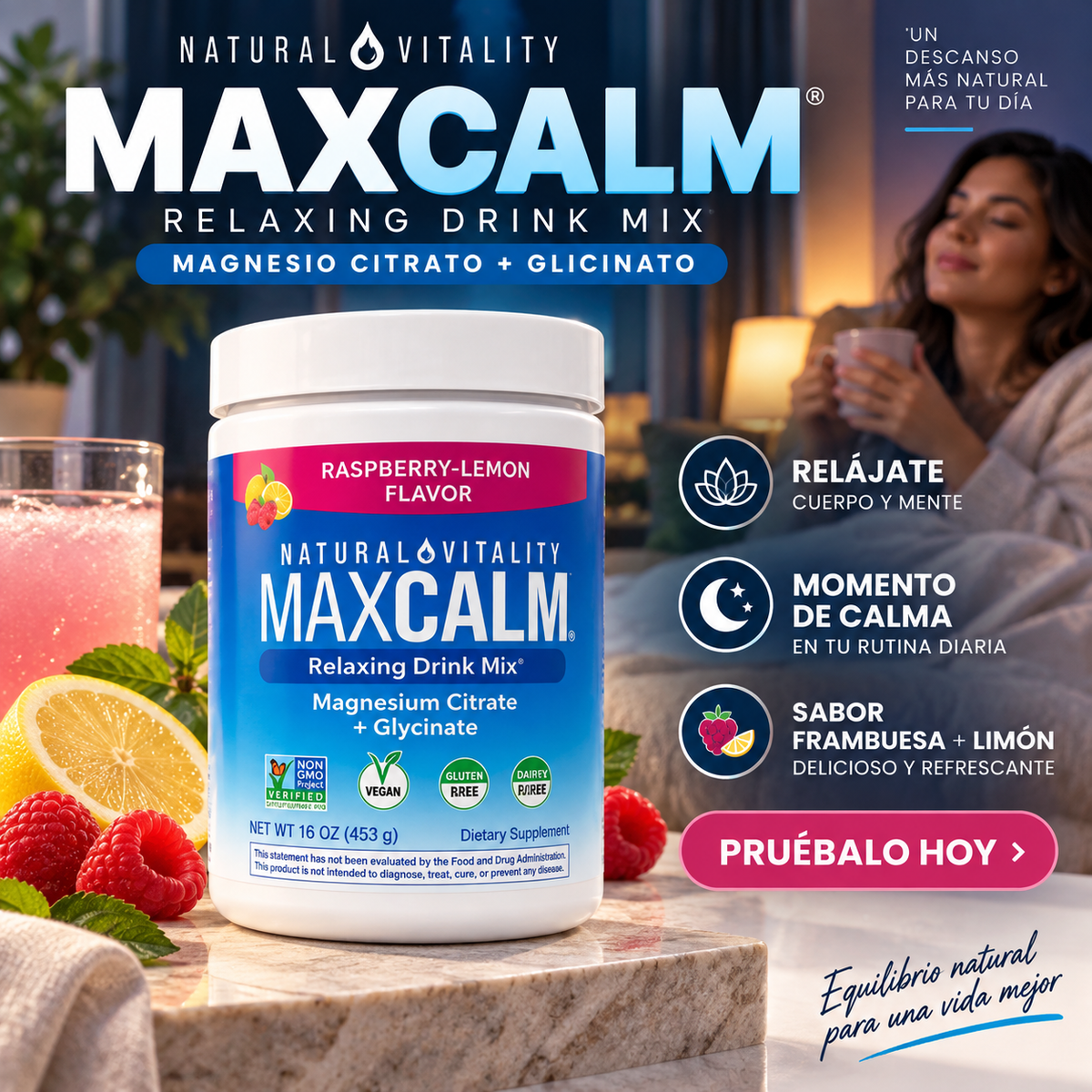 MAXCALM® – Magnesio Citrato + Glicinato: ENVÍO GRATIS