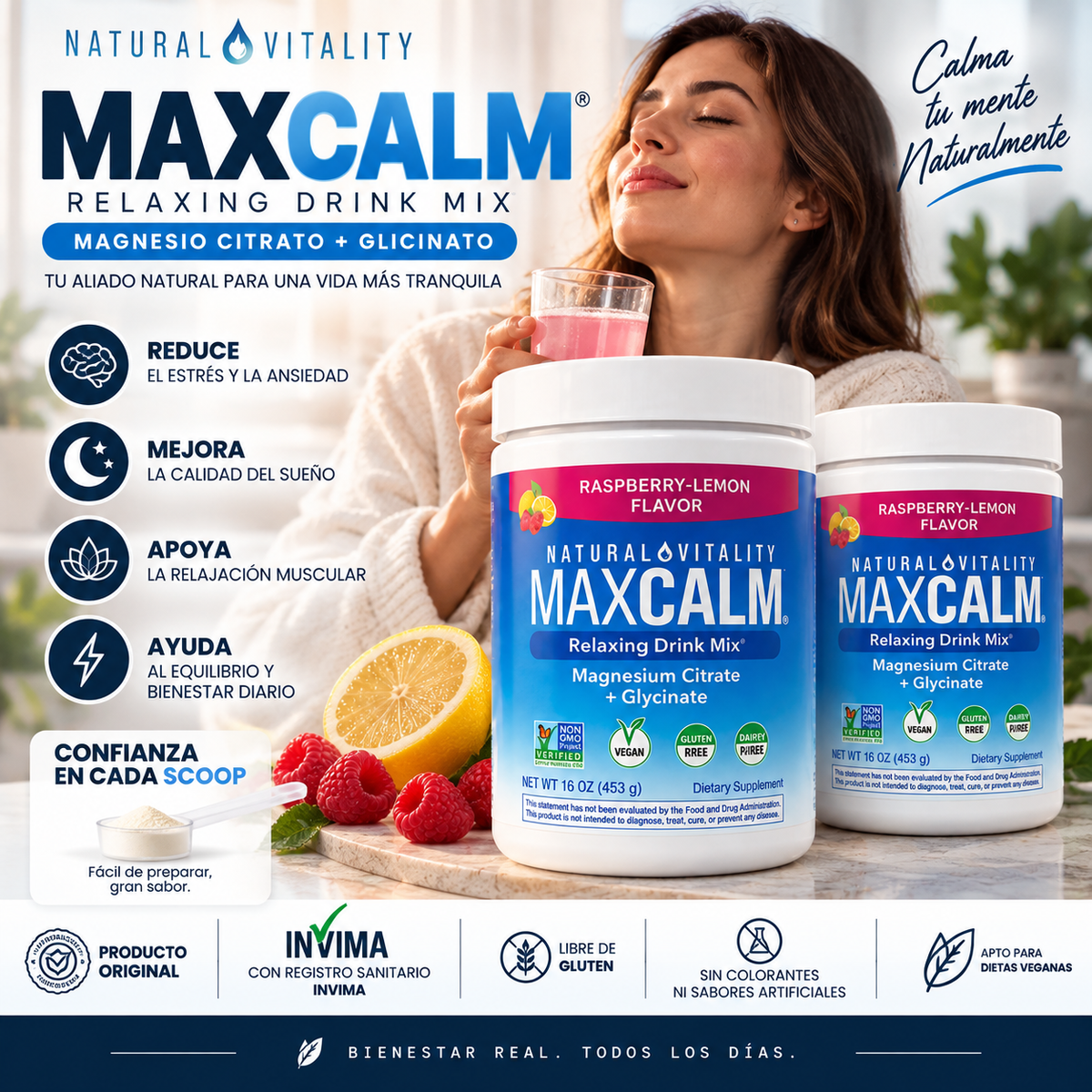MAXCALM® – Magnesio Citrato + Glicinato: ENVÍO GRATIS