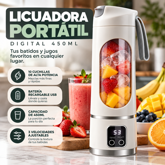 Licuadora Portátil Recargable de 450ml para Batidos + Envío Gratis